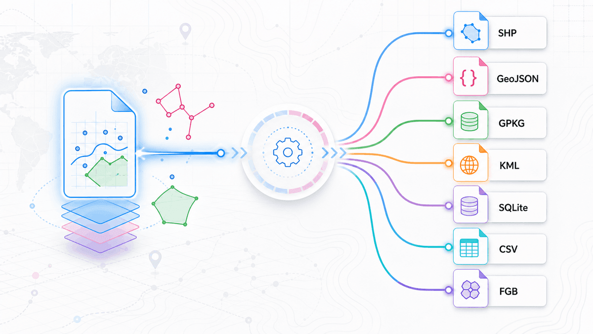 Geospatial files flowing through MapGO into several output formats