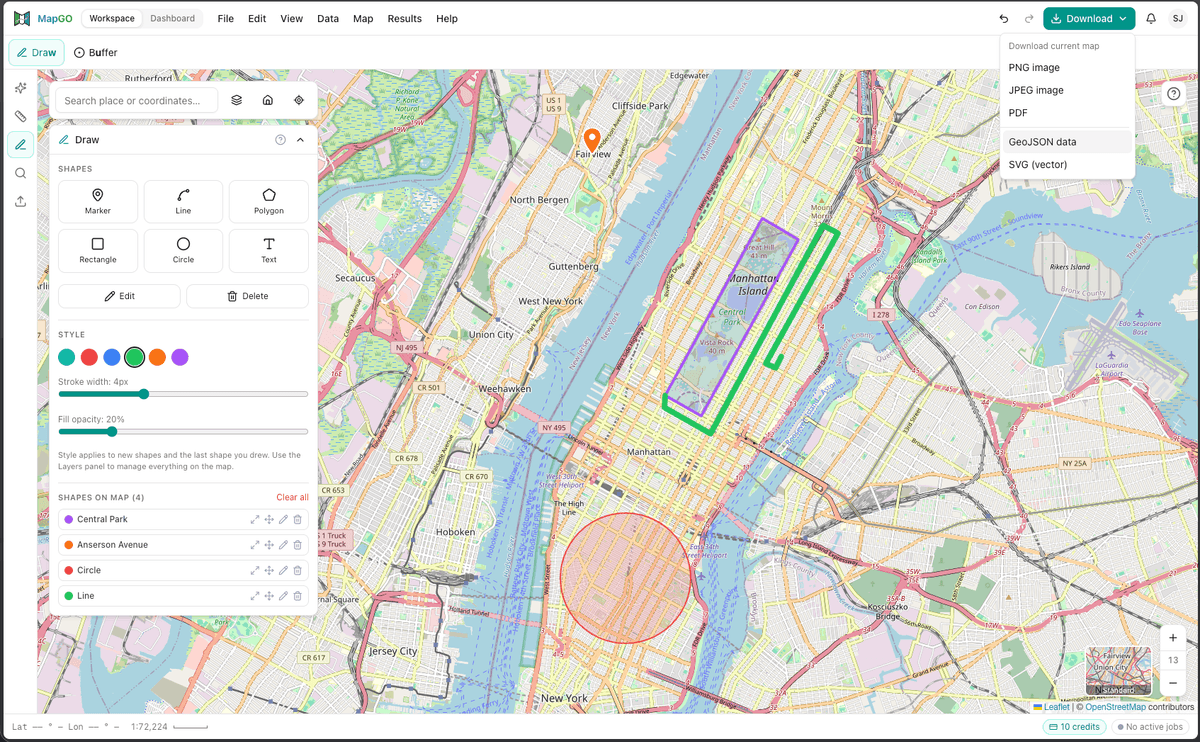 How to Draw on a Map: Shapes, Areas, and Annotations in the MapGo Workspace